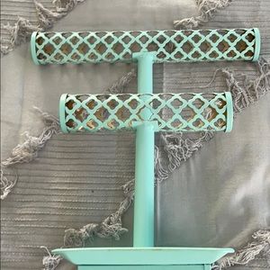 Aqua+gold scrunchie, bracelet, necklace etc holder